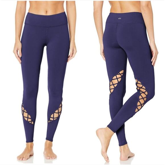 Alo Yoga Rich Navy Blue Low Rise Entwine Braided Small Legging Gorp Athleisure - Picture 1 of 8